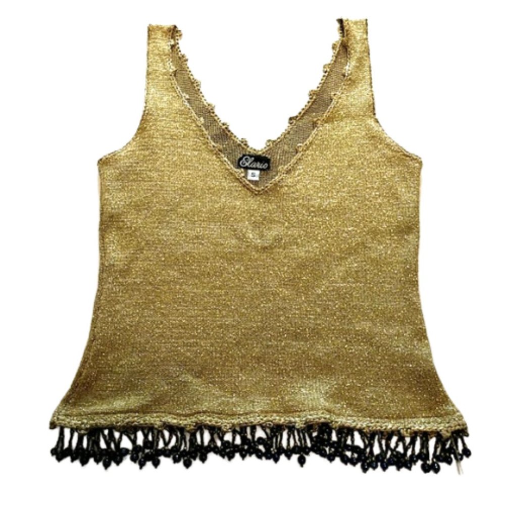 Gold Luxury Hand-Knit Sleeveless Top by Elaris - Size Small